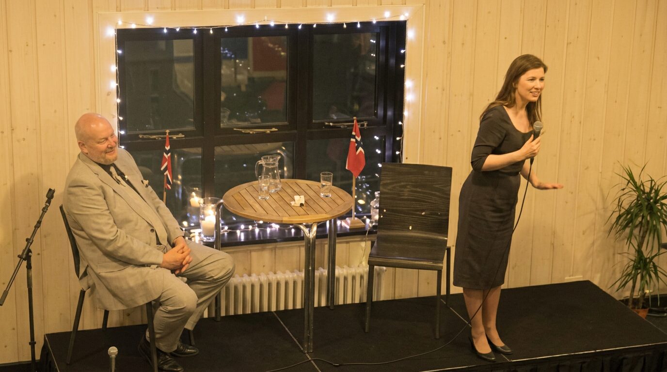 Moya O'Dwyer speaking at a spiritual teaching event